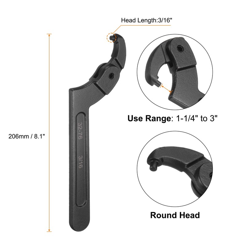 HARFINGTON C Hook Spanner Wrench, 1-1/4 to 3 inches Adjustable