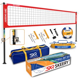 SKEERY Outdoor Heavy Duty Volleyball Net Set, Anti-Sag Design, Adjustable Aluminum Poles, Portable Volleyball Net for Backyard,Grass and Beach(Red)