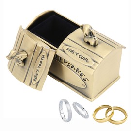 Cyrank Baby First Tooth and Curl Keepsake Box, Tooth Holder First Haircut Keepsake Box Zinc Alloy Baby Lanugo Container Teeth Holder for Child Kids (Gold)