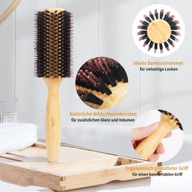 Vista Round Hair Brush with 10 mm Boar Bristles 15 mm Nylon Bristles Hair Brushes for Women Bamboo Hair Brush Styling with Tail Comb for Blow-Drying, Shiny, Smooth, Long, Curly Hair