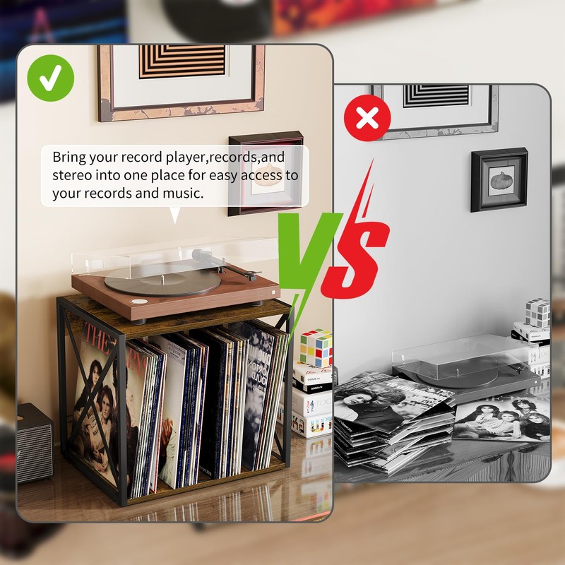 VYUOL Vinyl Record Storage,Vinyl Record Holder Up to 80-100 Albums,4-Compartment