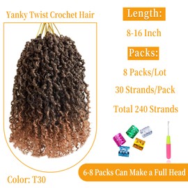 12 Inch Pre-Looped Yanky Twist Crochet Hair, 30 Strands/Pc, Mini Passion Twists, Senegalese Braiding Hair (T30, 8 Pcs/Pack)