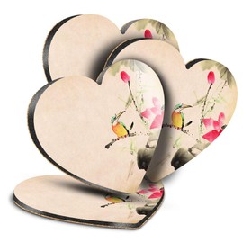 Destination Vinyl ltd Great Coasters (Set of 4) Heart - Kingfisher Bird Lotus Flower Art Drink Glossy Coasters/Tabletop Protection for Any Table Type #21761