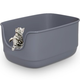 Gefryco Large Cat Litter Box with High Sided 24.6"x18.3"x12.2" - Jumbo Extra Large Open Anti - Splashing High Wall for Multiple Cats (Grey)