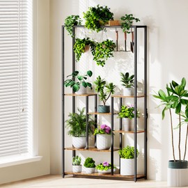 Bizikunst Tall Plant Stand with Grow Lights, 70" Tall Metal Stable Frame Indoor Plant Shelf,Metal Frame for Indoor Plants Multiple Flower Pot Holder, Large Plant Rack for Living Room Patio Corner
