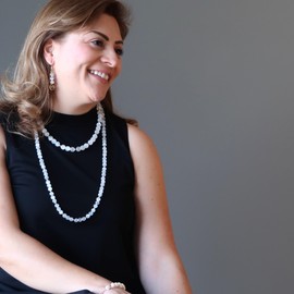 Satin Crystals Selenite Necklace Modern Elegance Beaded Accent Gold 26 inch