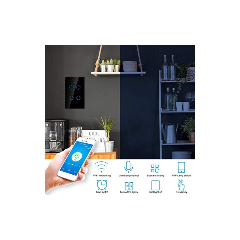 Apagador WiFi Inteligente de Pantalla Táctil, Control de Voz, Luz