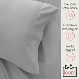 lalaLOOM Twin Bed Sheet Set, Soft Microfiber Hotel Luxury Bedding, Extra Deep Pocket, 3 Piece Sheets and Pillowcase Sets, Breathable Wrinkle, Fade Resistant, Easy Care Machine Washable Linen Soft Gray