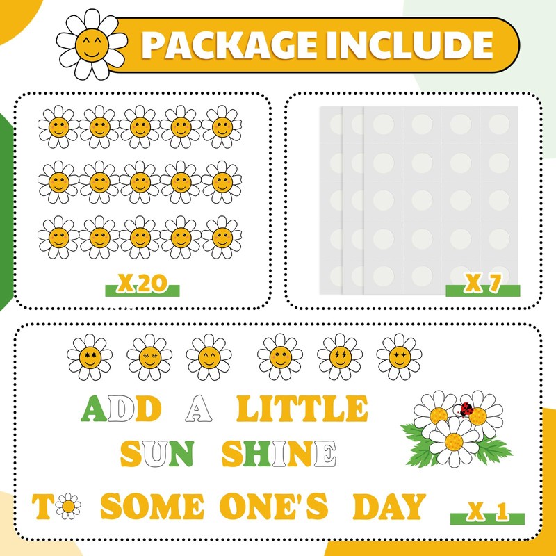 Mooliwe Daisy Flower Bulletin Board Decorations Set, Classroom Bulletin Board