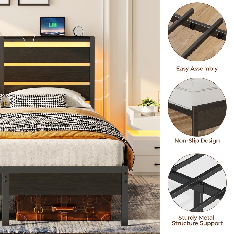 Rolanstar Bed Frame Full Size with USB Charging Station, LED