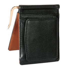BLUE SINCERE MC2 Men's Wallet Bi-fold Tanned Genuine Leather Money Clip with Coin Purse Simple Large Capacity Holds 8 Cards with Hidden Pocket and Gift Box Included, Black x Camel