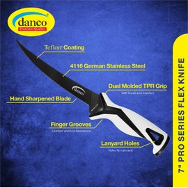 danco Pro Series 7" Fillet Knife | Full Tang German G4116 Stainless-Steel Blades with Teflon Coating, Molded Nylon Sheath, Perfect for Saltwater Fishing & Hunting