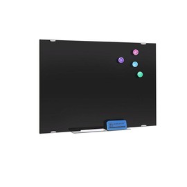 Black Glass Dry Erase Board 24 x 18", Magnetic Glass Whiteboard with Black Surface for Wall, 2 x 1.5' - 2 Markers, 1 Eraser, 1 Tray