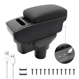 YJYWZH Car Armrest Storage Box for Hyundai Accent Solaris Verna 2017-2020 Double Layer Center Console Organizer Armrest with Tissue Box and 3 USB Ports Car Interior Accessories (Black Thread)