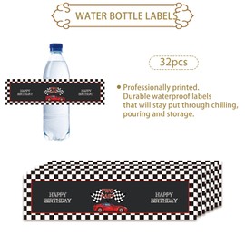 ROSTYAKZ 32pcs Two Fast Water Bottle Labels, Race Car 2nd Birthday Bottle Wrappers for Boy, Racing Car Stickers for Boys Birthday Party Decoration