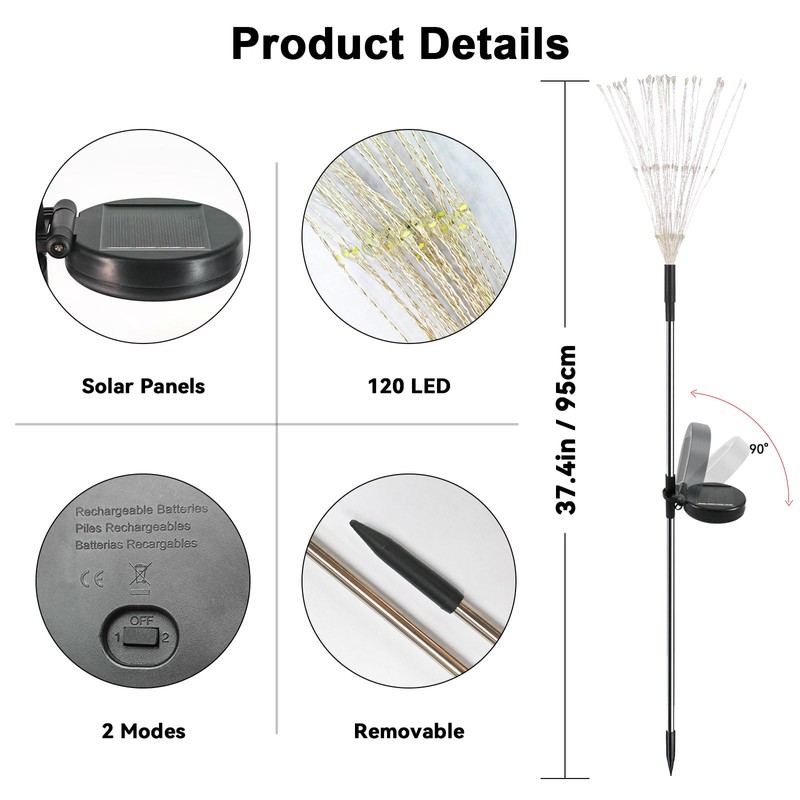 Solar Garden Lights Outdoor, 2 Pack 120 LED Twinkling Firework
