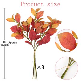 Arborus 18" Artificial Euonymus Leave Bunches with Flower Seeds for Fall Decor, Faux Burning Bush Leaves Bundles for Autumn Table Vase Arrangements & Thanksgiving Centerpiece, Fire Red & Set of 3