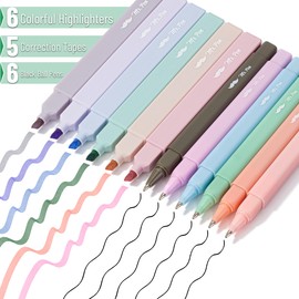 Mr. Pen- Aesthetic Highlighters and Pens, 17 Pack, Aesthetic Correction Tapes, Cute Highlighters Assorted Colors, Black Ink Bible Pens 1.0mm, Bible Pens No Bleed Through, Highlighter Set