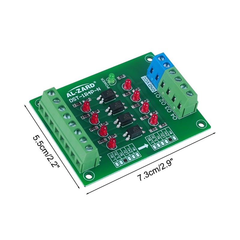 4 Channel Optocoupler Insulation Board, DST-1R4P-N 5V to 24V Optocoupler