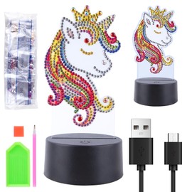Awroutdoor Gift Girls 4 5 6 7 8 9 10 Years, Craft Diamond Painting Children, Diamond Painting Night Light Crafts on Children's Birthday, Christmas Gifts for Children (Unicorn)