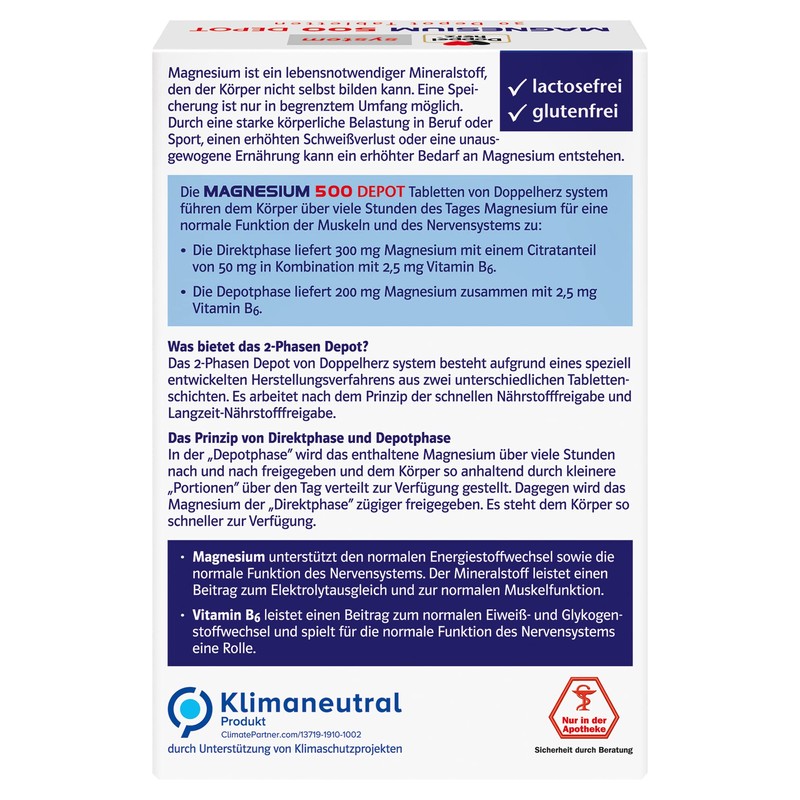 Doppelherz System Magnesium 500 Depot - High Dose Magnesium as