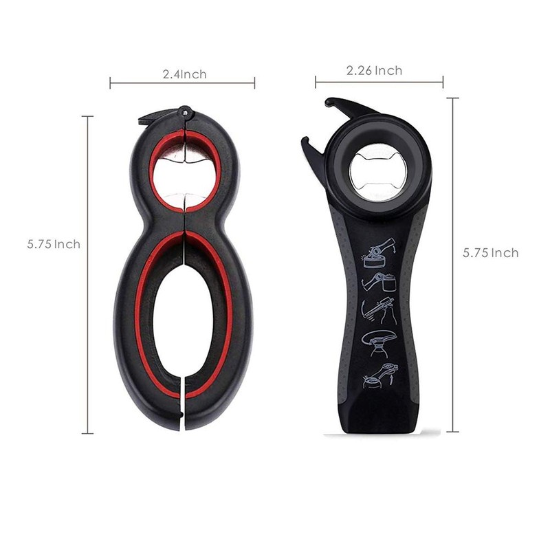 Multi Bottle Opener,Multi-Function Bottle Can and Jar Grip Opener, 5-in-1