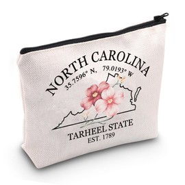 JXGZSO North Carolina Map Cosmetic Bag North Carolina Travel Pouch Bag Dogwood Flower Lovers Gift (TARHEEL STATE Bag)