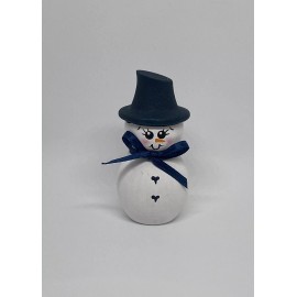 Handmade 3” Snowman - Blue Hat (Handmade Wooden Craft)