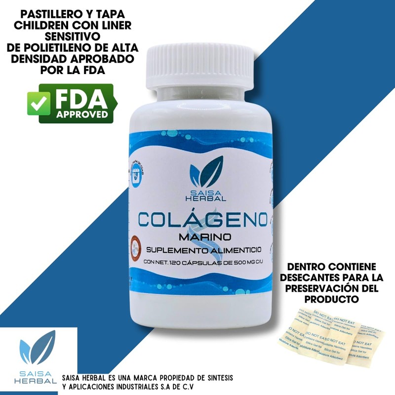 Péptidos De Colágeno Marino Puro 120 Cápsulas Saisa Herbal