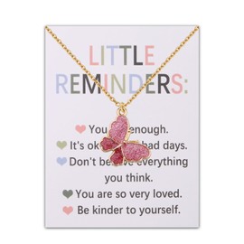 BEKECH Little Reminder Gifts Butterfly Pendant Necklace Butterfly Charm Reminder Gift For Friend Lucky Necklace (RED)