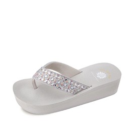 Yellow Box Women's Penza Flatform Sandal, Round Toe, Medium-High 1.75 Inch Heel, 1 Inch Platform Comfortable Flip-Flop (Sand Stone, 7.5)