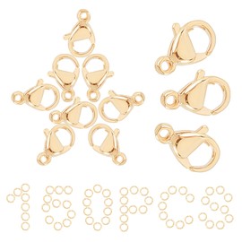 SUNNYCLUE 1 Box 150Pcs 18K Gold Plated 9mm Lobster Clasp Jump Rings 50 Stainless Steel Lobster Claw Clasp with 100 Jump Rings Hypoallergenic Jewelry Findings for DIY Bracelet Keychain Making