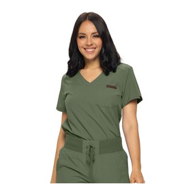 Monarch Uniforms Womens Scrub Top One Pocket Tuck in Scrub Top for Women (Olive Green) M