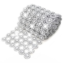 5 Yards/Roll 6 Rows Silver Plastic Diamond Mesh Crystal Rhinestone Wrap Roll Rhinestone Ribbon Decoration for DIY Craft Party Decorations Car Phone Applique