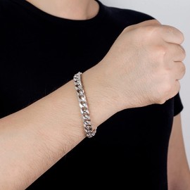 H&Beautimer Fashion 925 Sterling Silver Classic Cuban Chain Bracelet 10mm-7 "8" 9 "10" Curb Cuban Bracelet Solid Thick Large Link Bracelet For Men Jewelry Gift (Smooth style, 9 inches)