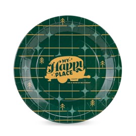 Camco Life is Better at The Campsite Paper Plates | 9-Inch | Green Grid |25-Count (53492)