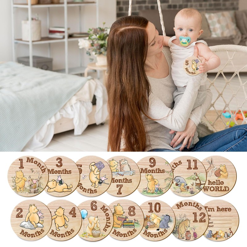 Hatzelou 7Pcs Baby Monthly Milestone Circles, Winnie Baby Stuff, Double-Sided