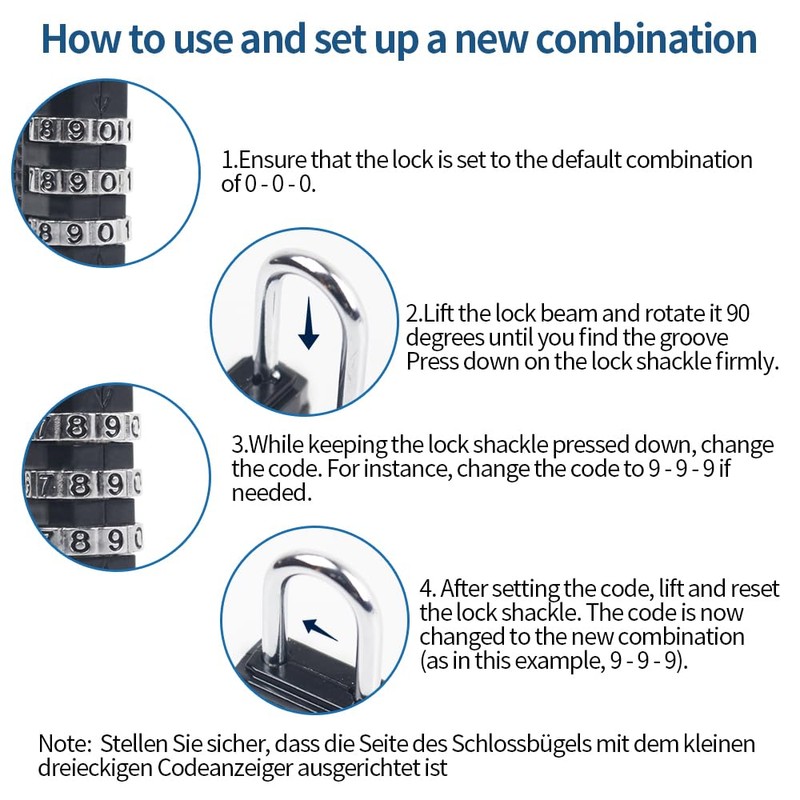 RESET-071 3 Digit Small Combination Lock Tiny Padlock for Mini