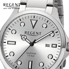 REGENT Men's Watch with Link Strap Date Display 10 ATM Sapphire Glass F-1452, Steel / silver, Bracelet