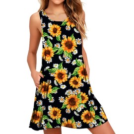 WEACZZY Summer Loose Floral T Shirt Dress for Women Casual Loose Tunic Dress with Pockets,Floral Sunflower,M