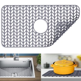 Sink protectors for kitchen sink |12"13"16"18"19"24"26"28"29"30"silicone sink mat| Silicone Kitchen Sink Mat Grid for Bottom of Farmhouse Stainless Steel Porcelain Sink(26"x 14" Center Gray)