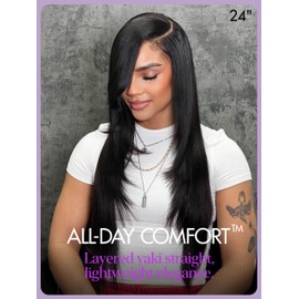 LUVME HAIR 7x6 All-Day Comfor Wig PartingMax Lace Wigs Yaki Straight Lace Front Wigs Human Hair Pre Cut Plucked Lace Frontal Glueless 20 Inches Natural Black Color