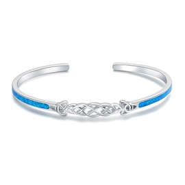 WINNICACA 925 Sterling Silver Bracelet Blue Opal Jewellery Adjustable Cuff Bangle Birthday Gifts for Women, Sterling Silver, Blue Opal