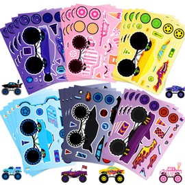 24 Sheets Make Your Own Stickers, Car Make-a-face Sticker Trucks, Race Cars DIY Craft Stickers for Party Decoration Reward