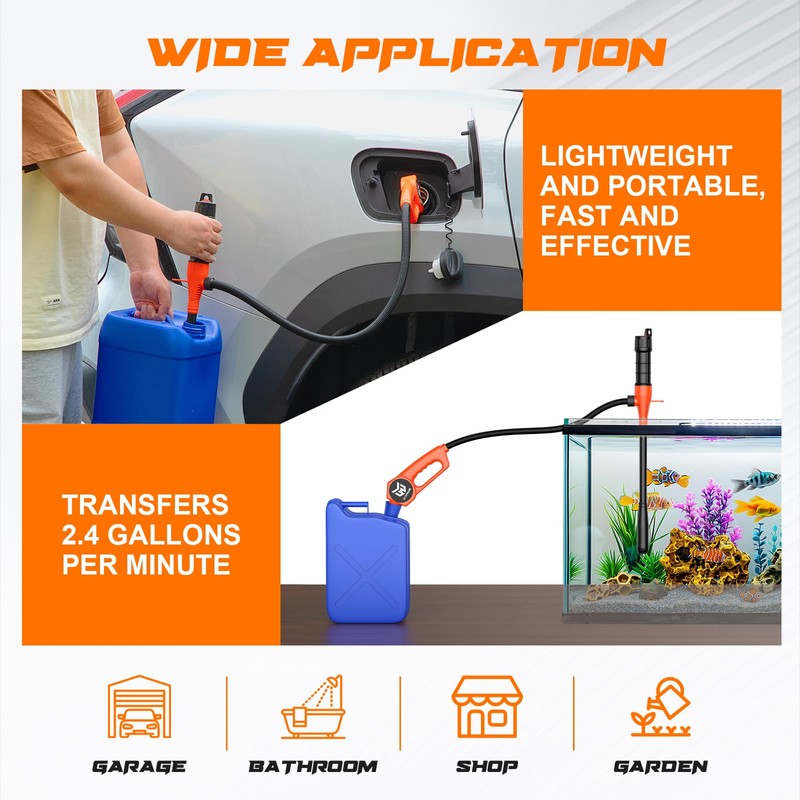 MANPICTE Portable Fuel Transfer Pump, Battery Powered Siphon Pump for