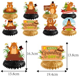Groundhog Day Honeycomb Centerpieces 8Pcs Happy Groundhog Day Table Decoration Groundhog Birthday Party Decoration Weather Forecast Spring Centerpieces for Table Groundhog Baby Shower Supplies