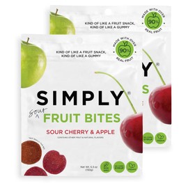 SIMPLY Fruit Bites (Really Real Gummies) | Made with Real Fruit | Sour Cherry & Apple | 5.3 oz (Pack of 2) | No Cane Sugar + Gluten Free + Kosher