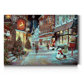 Renditions Gallery Christmas in Paris Wall Art, Warm & Colorful Winter Village, Charming & Festive Decorations, Premium Gallery Wrapped Canvas Decor, Ready to Hang, 24 in H x 36 in W, Made in America