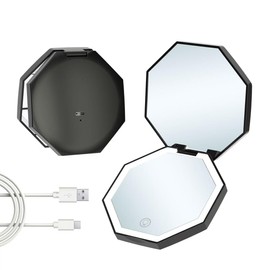 CICIWI Travel Mirror with Light,Rechargeable 1x/3x Compact Magnifying Mirror, Handheld LED Makeup Mirror,3 Light Settings,Dimmable Pocket Mirror,Portable for Handbag,Pocket,Purse (Black)