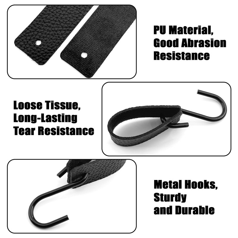 FORETOGO 8 Pcs Leather S Hooks,Multifunctional S-Hook with Leather Loop,Black